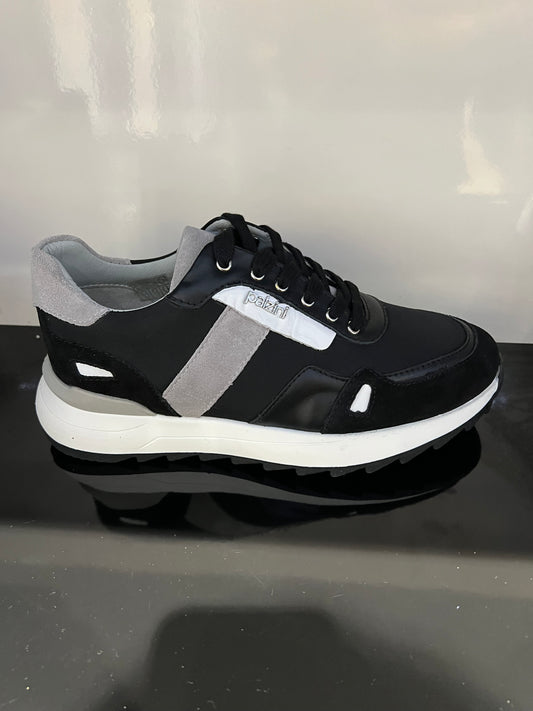 “NEVADA” MID-TOP SNEAKERS IN BLACK AND GREY SUEDE AND SILVER ACCESSORIES