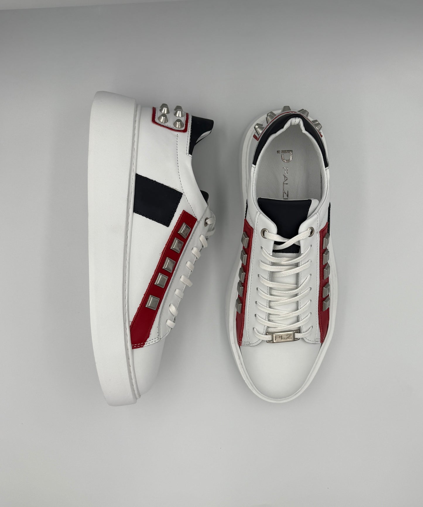 “VELOCE” LOW-TOP SNEAKERS IN WHITE LEATHER WITH RED DETAILING