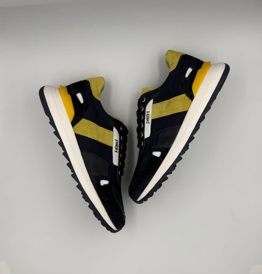 “NEVADA” MID-TOP SNEAKERS IN YELLOW AND NAVY SUEDE AND SILVER ACCESSORIES