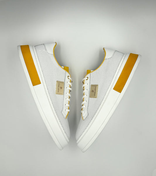 “NOCTURNE” LOW-TOP SNEAKERS IN PERFORATED WITW LEATHER AND YELLOW DETAILING